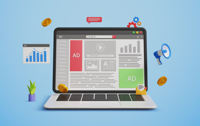 Digital marketing, web traffic research and performance, PPC concept. Online promotion, paid campaign, branding