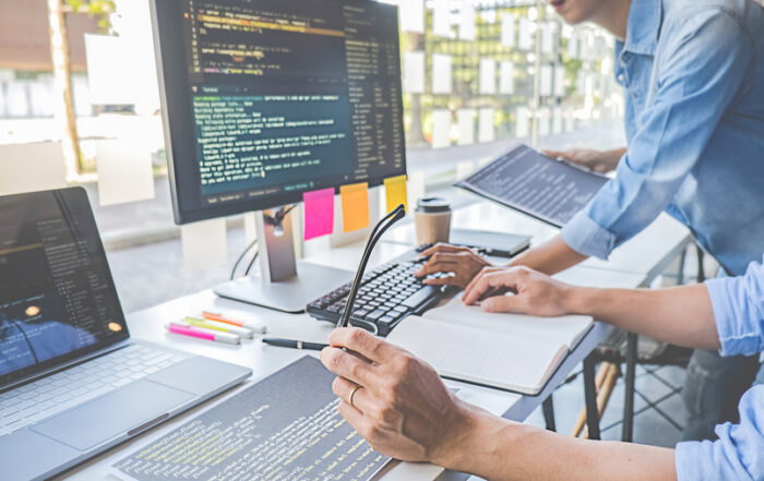 Programmer working in a software development and coding technologies, Website design